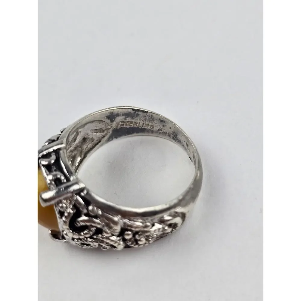 Men's Tiger's Eye sterling silver ring Medieval design Size 9.5 Tribal